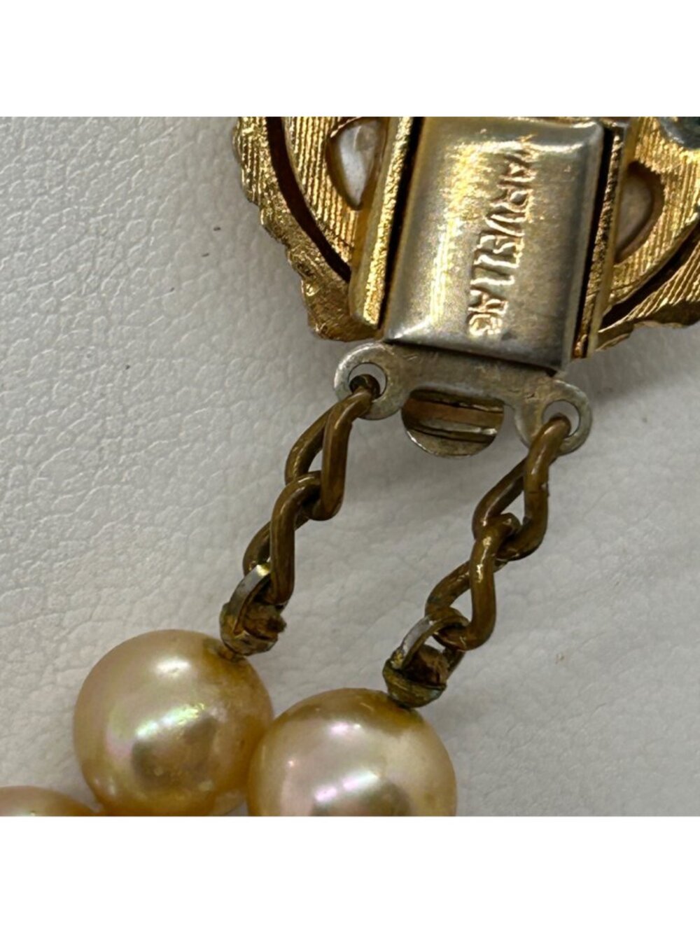 Vintage Marvella Double-Strand Glass Pearl Necklace With Ornate Gold-Tone Clasp - Picture 13 of 15